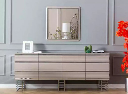Wohnzimmer beige Sideboard Spiegel Design Möbel Konsole Holz Designer